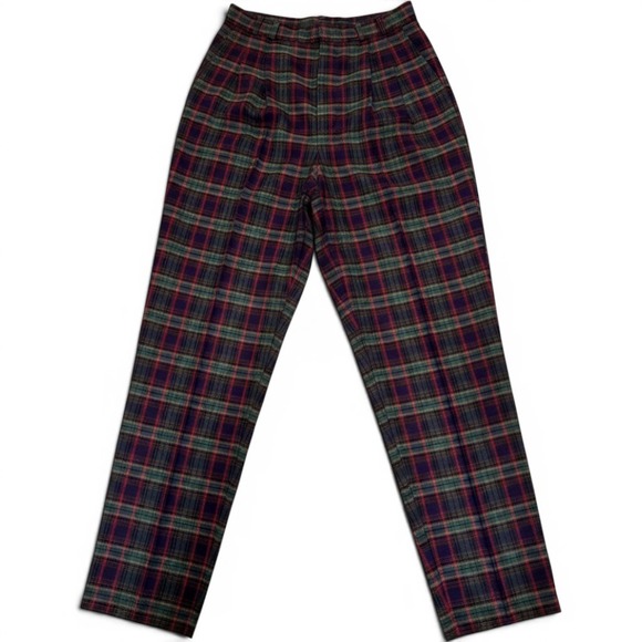 Worthington Pants - Plaid High Waisted Worthington Pants, Pleated Tapered Leg Vintage Apparel